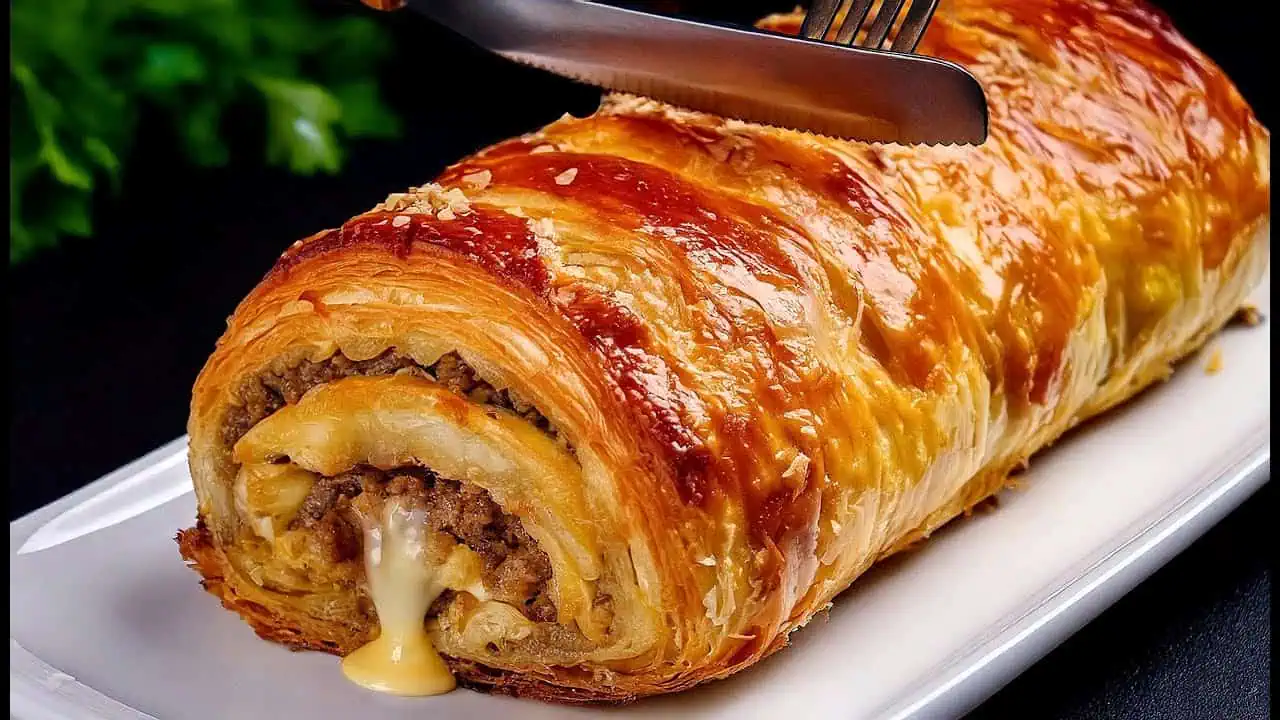 Robím ju na sviatočný stôl, moja rodina ju miluje: Úžasná slaná roláda z mletého mäsa a lístkového cesta!
